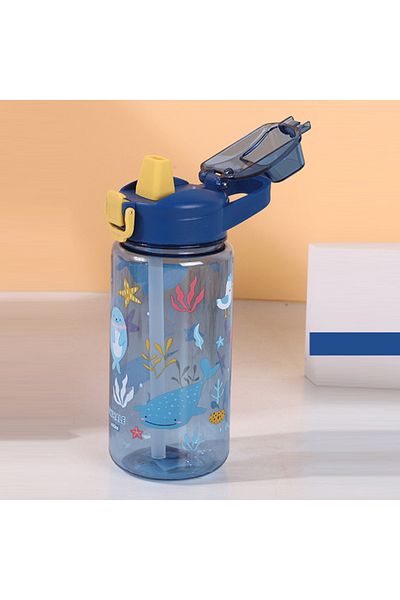 Choice Blue 600ml Children Cartoon Animal Water Bottle Cup With Straw Portable Student Anti-falling Water B