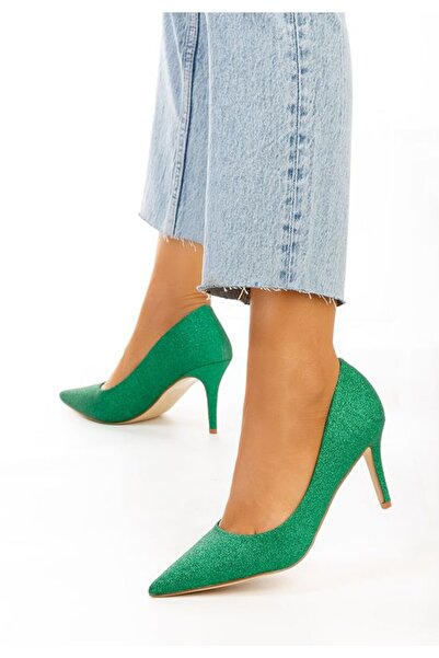 B T Shoes Παπούτσια Πολίνα πράσινα με λεπτό τακούνι
