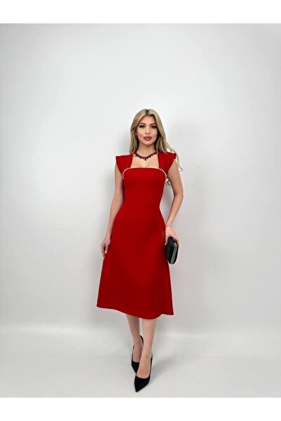 MAMMY İNCİ DETAYLI MİDİ ELBİSE