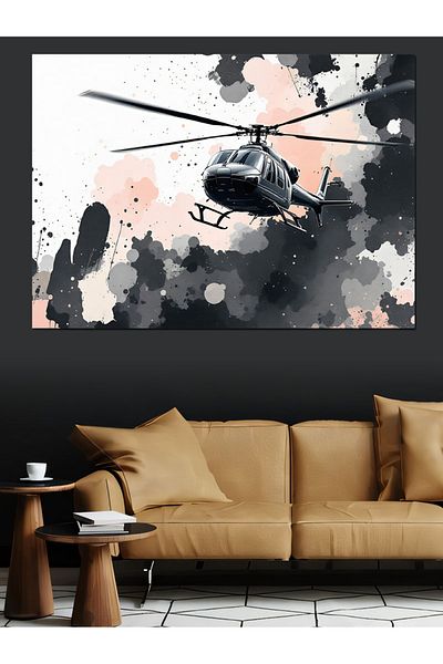 Tablomega Pictură decorativă cu desen de elicopter alb negru
