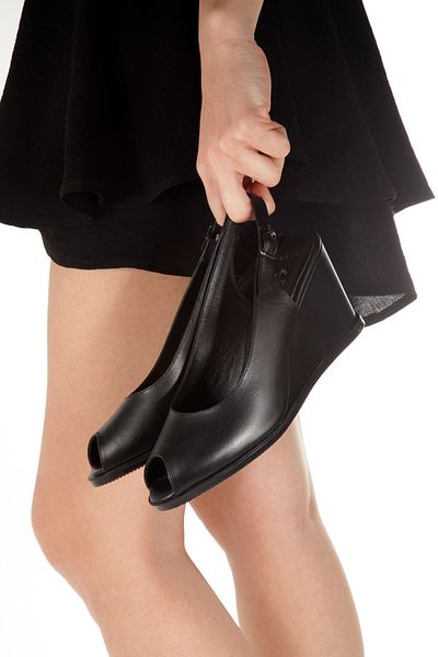 Modabuymus Feta Black Genuine Leather Sandals Wedge Heeled Shoes