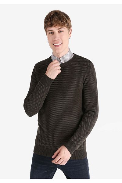 Colin's Regular Fit Round Neck Jacquard Men's Green Sweater