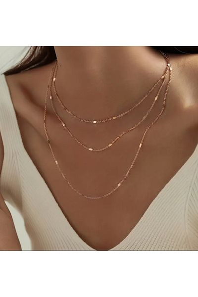 MYSTERY TAKI AKSESUAR Triple Gold Chain Necklace