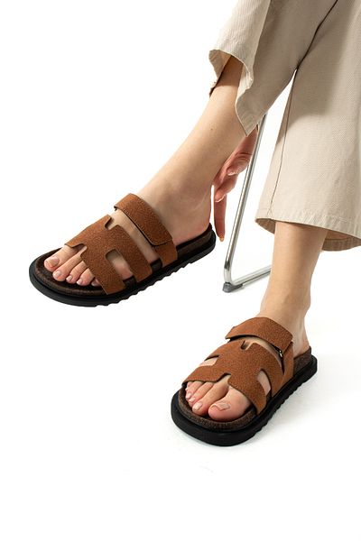 Neva'nın Butiği Papuci de damă Merry Velcro, cu talpă confortabilă, din piele intoarsa