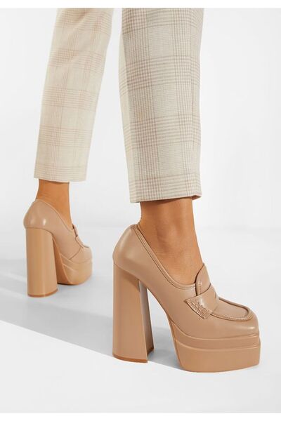 B T Shoes Dieppa Μπεζ Μοκασίνια Πλατφόρμας με Τακούνι