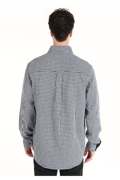 Colin's Comfort Fit Shirt Neck Checked Men's Navy Blue Long Sleeve Shirt