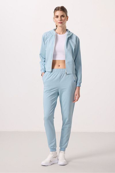 TOMMY LIFE Light Blue Hooded Zippered Oversize Women's Tracksuit - 95328