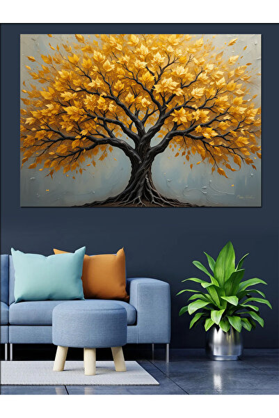 karizmart Sarı Yapraklı Büyük Ağaç Dekoratif Tablo