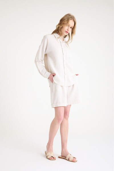 Toridas Linen Summer Long Sleeve Shirt Shorts Double Set