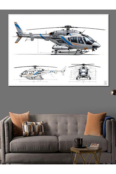 Tablomega Pictură decorativă cu elicopter cu desen de inginerie