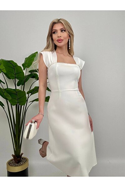 MAMMY İNCİ DETAYLI MİDİ ELBİSE