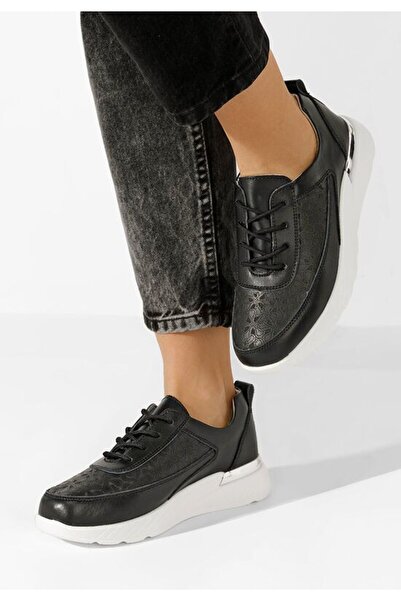 B T Shoes Calyse Γυναικεία Μαύρα Δερμάτινα Σνίκερς