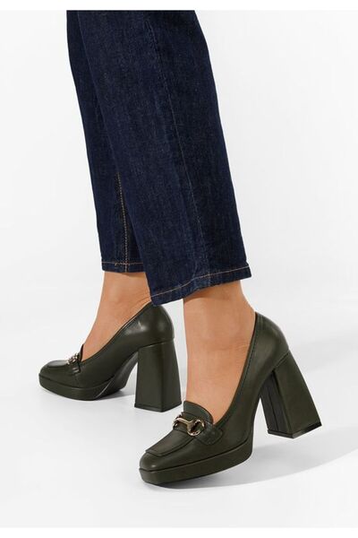 B T Shoes Μάντελιν πράσινα μοκασίνια με τακούνι