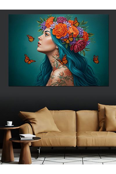 Tablomega Pictură decorativă pentru femei cu coroană de flori de fluture