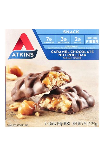 Cale Atkinson Atkins Caramel Chocolate Nut Roll Bar 5 Bars 1.55 oz (44 g) Each