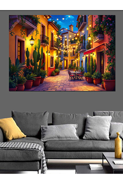 Tablo Mega Renkli Işıklı Sokak Dekoratif Tablo