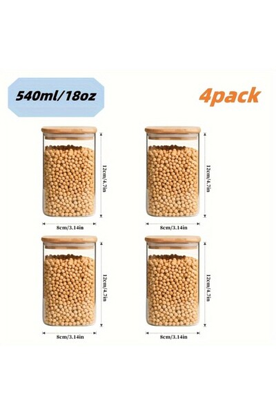 Choice عبوة من 4 قطع - 540 مل، قطعتان/4 قطع، برطمانات تخزين طعام زجاجية سعة 540 مل/1000 مل مع أغطية من الخيزران، مربعة شفافة