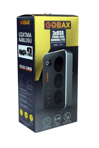 Skygo GOBAX Mg-103 - 3xUSB 2.1a، 3xمفتاح منفذ، حماية من التيار الحراري، كابل 2 متر
