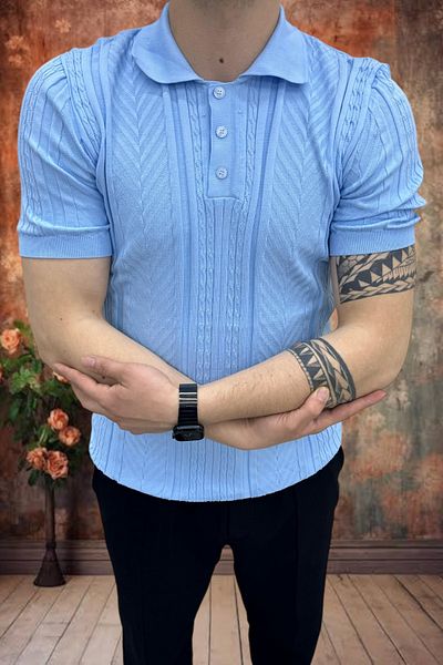 BİRBEYSTORE Μπλουζάκι Polo Neck Άνετο Ανδρικό Πλεκτό Ύφασμα