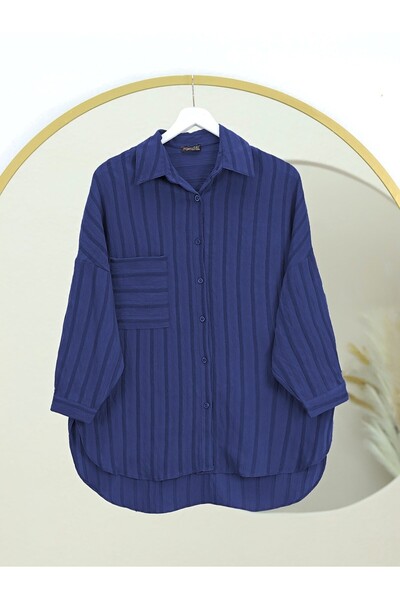 Modamorfo Πουκάμισο με μονή τσέπη με διπλωμένο μανίκι - Ναυτικό