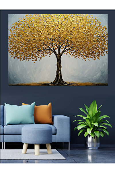 karizmart Sarı Yapraklı Büyük Ağaç Dekoratif Tablo