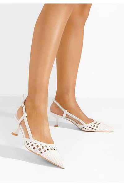 B T Shoes Pantofi stiletto slingback Heliosa V2 albi