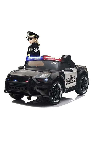 BabyCara 12V Electric Ride On Police Car for Kids with Remote Control LED Lights Siren and Microphone