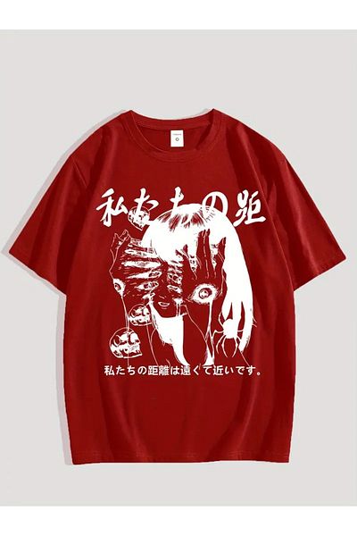 LAND MODA T-Shirt - "" Eye & Mouth Print, Casual Polyester Short Sleeve T-Shirt, Round Neck -