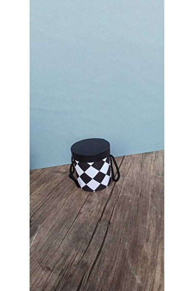 KERİBOX İpli Damalı Silindir Kutu Çap 10.5 Yükseklik 12cm