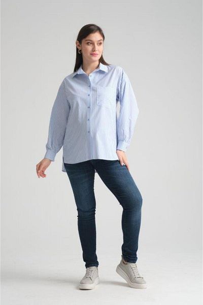 Işşıl Işşil B103-Cotton Striped Owersize Maternity Shirt