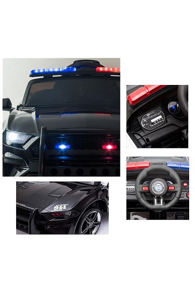 BabyCara 12V Electric Ride On Police Car for Kids with Remote Control LED Lights Siren and Microphone
