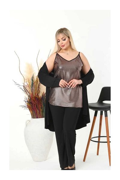 MODA Women's Plus Size Front Foil Print Back Black Strap Viscos Bluz