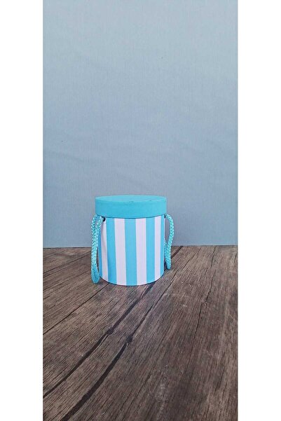 KERİBOX İpli mavi çizgili silindir kutu