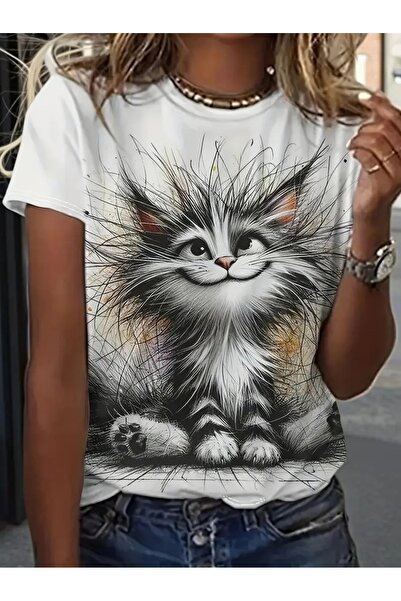 LAND MODA Ανοιξιάτικο και καλοκαιρινό νέο μπλουζάκι με στρογγυλή λαιμόκοψη κα...