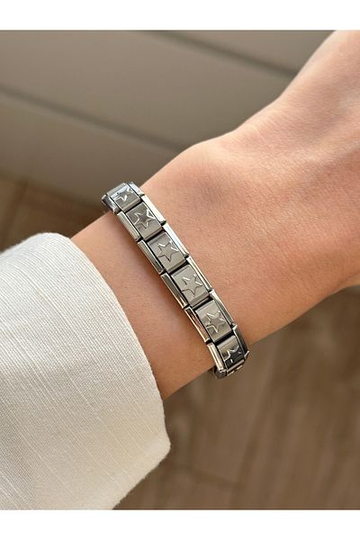 YOUES JEWELRY Italian Charm Star Bracelet - Unisex Silver Steel Mix