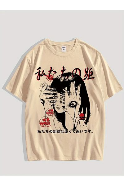 LAND MODA T-shirt - "" Eye & Mouth Print, Casual Polyester κοντομάνικο μπλουζάκι, στρογγυλή λαιμόκοψη -