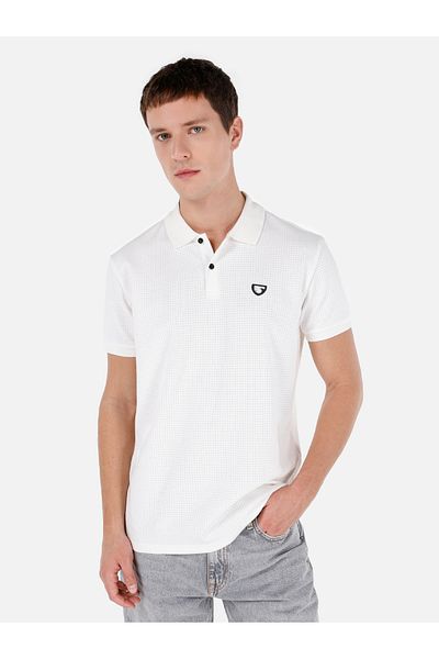 Colin's Tricou alb cu mânecă scurtă pentru bărbați, cu gât polo, cu croială normală