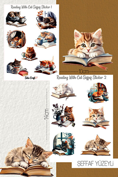 SelisCraft Reading With Cat Temalı Şeffaf Sticker Seti 01 Ajanda Planlayıcı B...