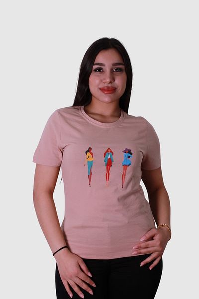 trender Tricou de damă bej cu trei imprimeuri