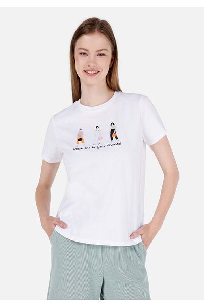 Colin's Tricou alb de damă cu mânecă scurtă