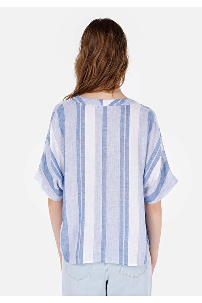 Colin's Жіноча сорочка з V-подібним вирізом, синього кольору, з короткими рукавами, прямого крою