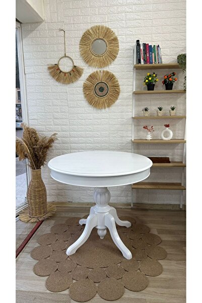 silla Concept Baba Ayaklı Masa Ahşap Yuvarlak Beyaz Renkli Açılır Masa (ÇAP 1...