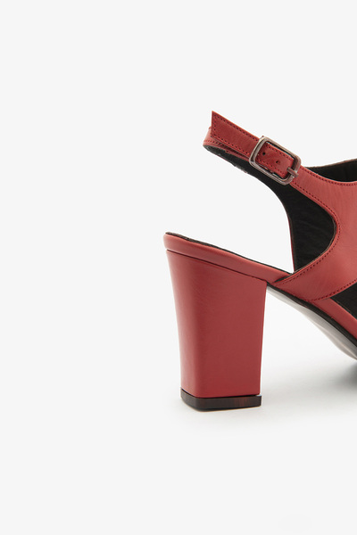 SAYL Kırmızı Hakiki Deri Kadın Topuklu Ayakkabı Bantlı Klasik Topuklu Ayakkabı
