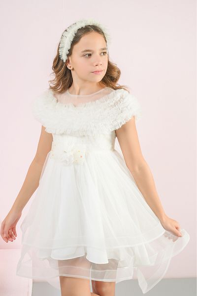 LAMİS FASHİON Girls' dress (white flower)