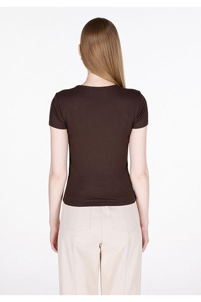 Colin's Slim Fit Round Neck Solid Women's Brown Short Sleeve T-Shirt