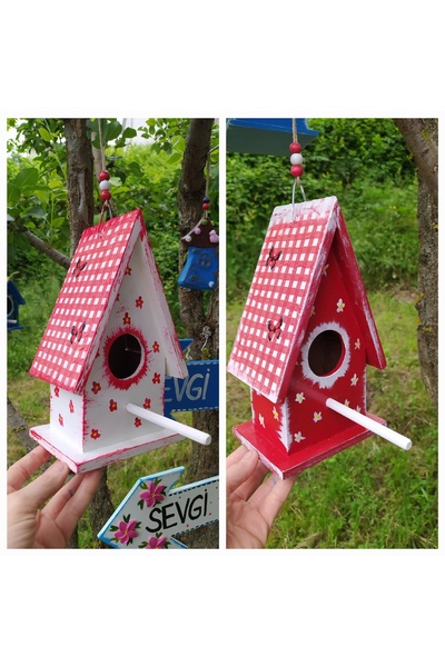 Home 2 li el yapımı kuş evi,bahçe balkon dekoru için 13×23×10