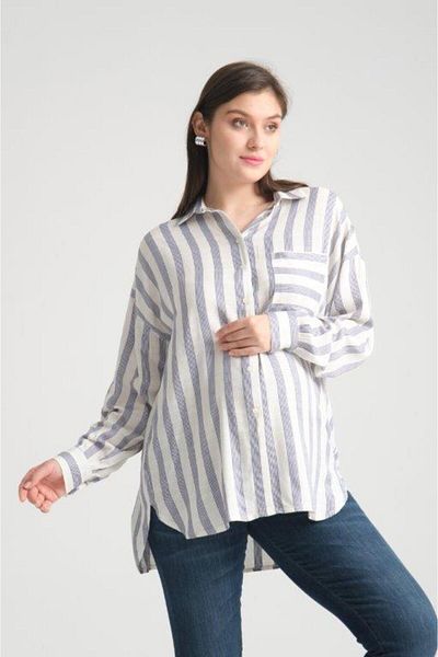 Işşıl Işşil B005-Striped Viscose Owersize Maternity Shirt