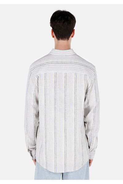 Colin's Ecru Men's Long Sleeve Shirt with Regular Fit Shirt Collar Stripe Pattern