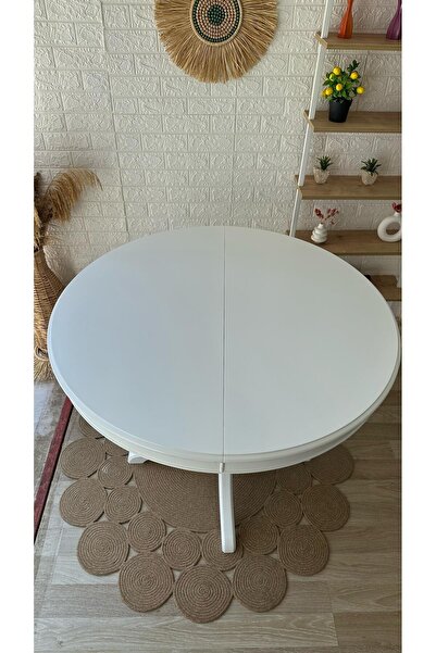 silla Concept Baba Ayaklı Masa Ahşap Yuvarlak Beyaz Renkli Açılır Masa (ÇAP 110 CM)