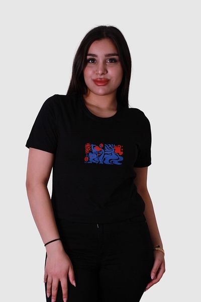 trender Tricou de damă negru cu imprimeu găleată albastru-roșu Model 4